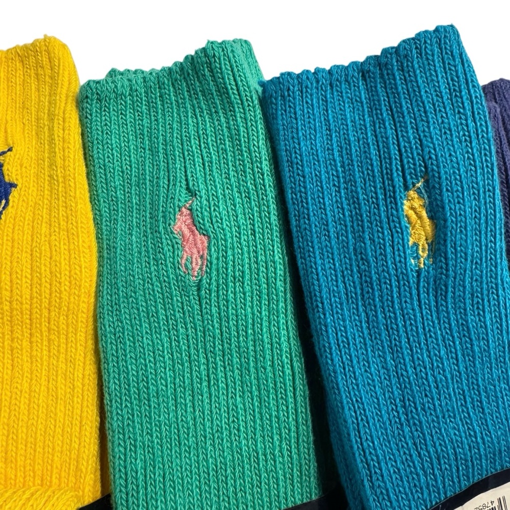 Vtg NOS Polo Ralph Lauren Crew Socks Lot Mens Teal Ribbed Pony Logo 5 Pair Multi - Picture 4 of 10